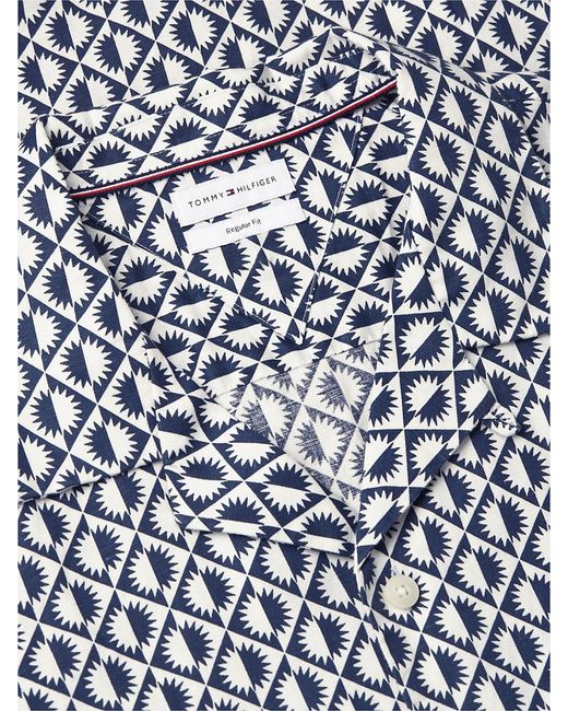 Tommy Hilfiger Red Regular Linen Blend Print Short Sleeve Shirt for men