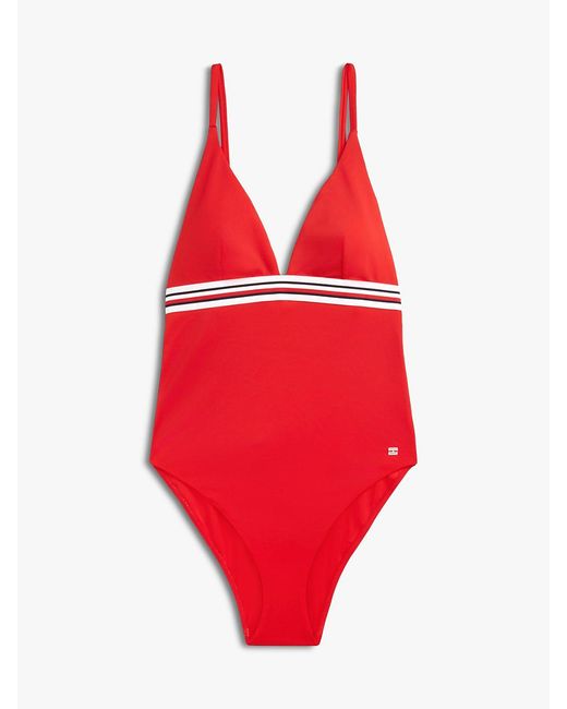 Tommy Hilfiger Red Global Stripe Plunge Triangle Swimsuit