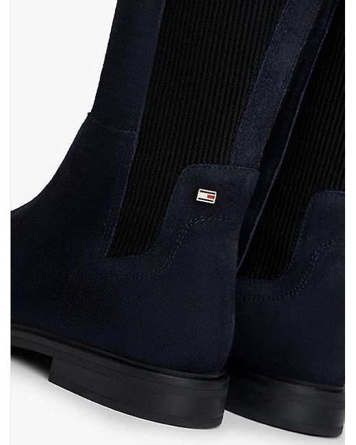 Tommy Hilfiger Overknee Laars Van Suède in het Black