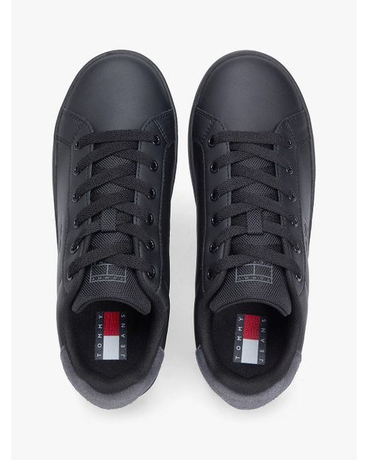 Tommy Hilfiger Blue Essential Logo Platform Trainers With Leather