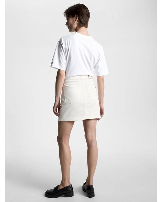 Tommy Hilfiger High Rise Denim Mini Skirt in White | Lyst UK
