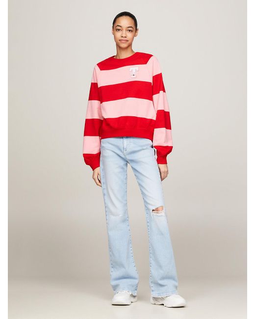 Tommy Hilfiger Red Relaxed Letterman Stripe Sweatshirt