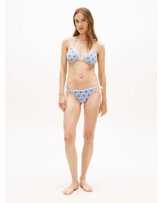 Tommy Hilfiger Blue Seersucker Logo Embroidery Triangle Bikini Top