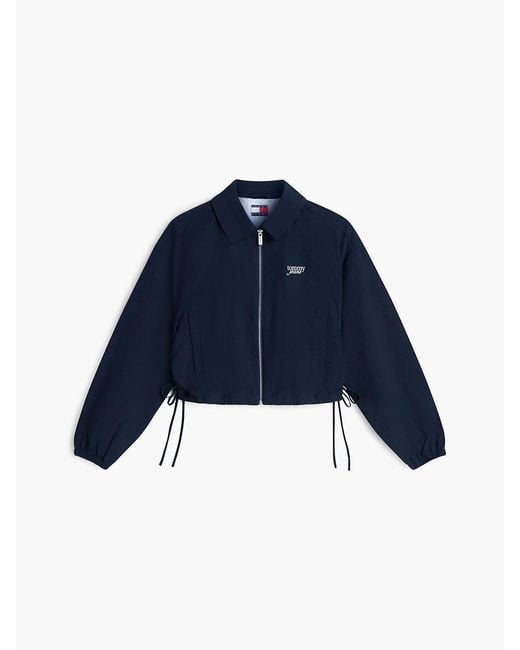 Tommy Hilfiger Blue Seersucker Drawstring Hem Relaxed Coach Jacket