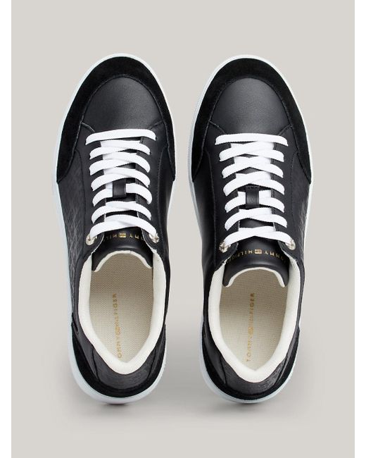 Tommy Hilfiger Black Th Monogram Leather Mixed Texture Trainers