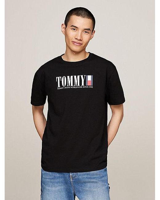 Tommy Hilfiger Rundhals-T-Shirt mit Tommy-Flag-Logo in Black für Herren