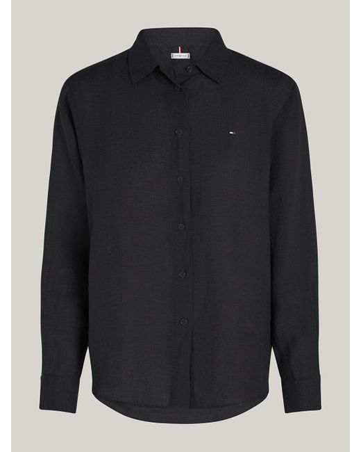 Tommy Hilfiger Black Linen Relaxed Fit Shirt