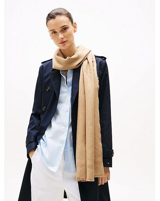 Tommy Hilfiger Sjaal Met Th-Monogram En Franjes in het Natural