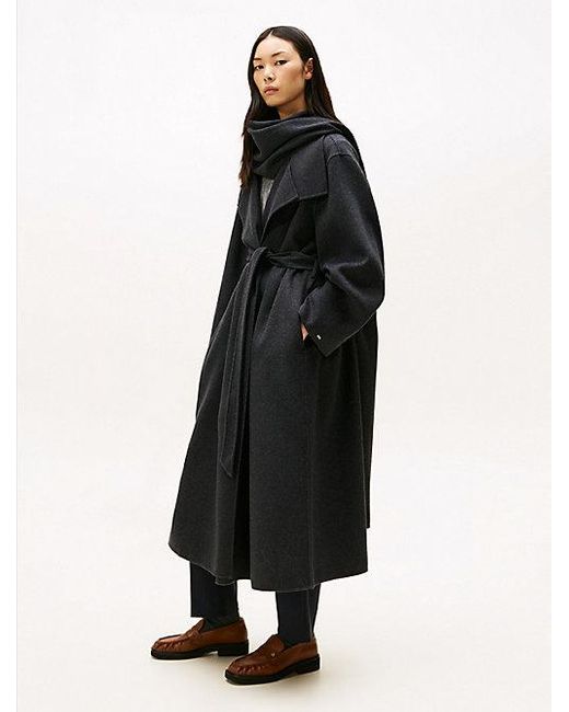 Abrigo Oversize Largo Con Bufanda Tommy Hilfiger de color Black
