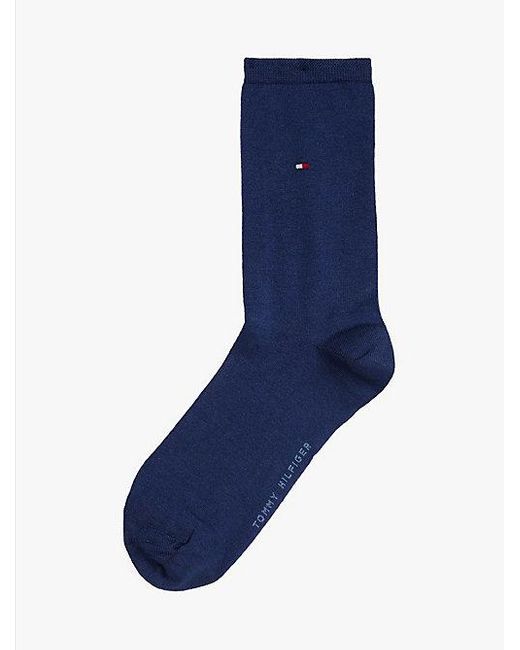 Calcetines En Mezcla De Seda Con Logo Bordado Tommy Hilfiger de color Blue