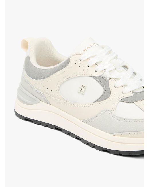 Tommy Hilfiger White Th Monogram Leather Mixed Texture Trainers