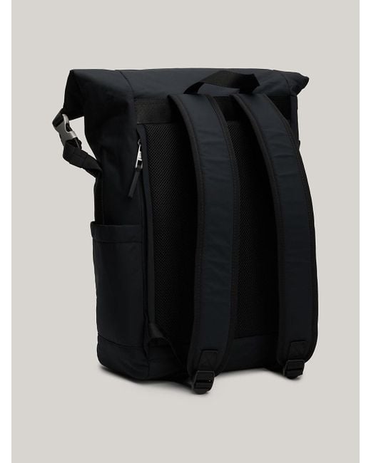 Tommy Hilfiger Black Signature Water Repellent Roll-top Laptop Backpack for men