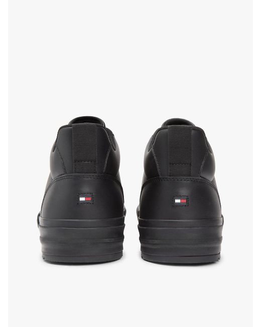 Tommy Hilfiger Black Leather Serrated Mid-Top Trainers for men