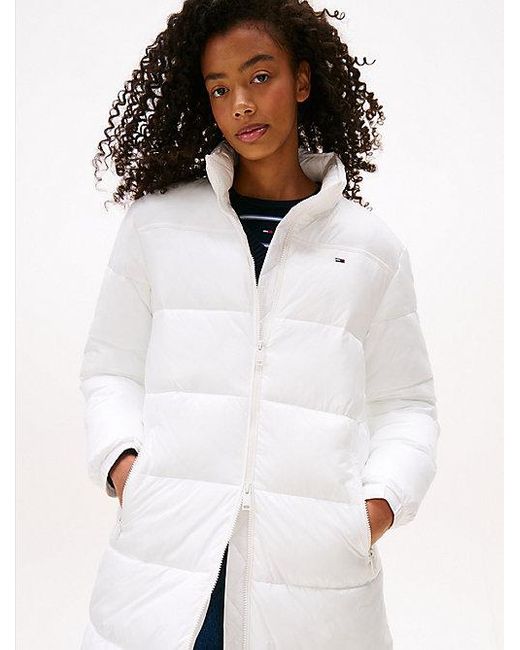 Tommy Hilfiger Lang Pufferjack Met Opvouwbare Capuchon in het Blue
