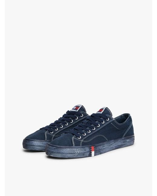 Tommy Hilfiger Blue Archive Flag Stripe Washed Canvas Trainers for men