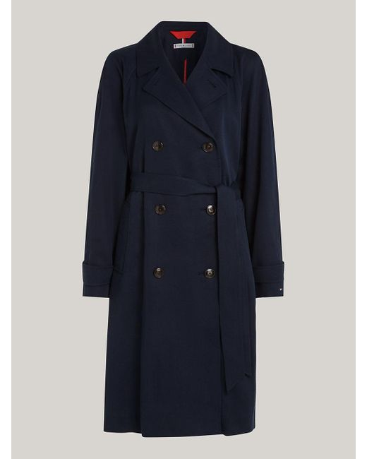 Tommy Hilfiger Blue Curve Double Breasted Relaxed Trench Coat