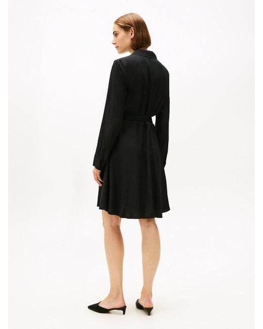 Robe Portefeuille Courte À Manches Longues Tommy Hilfiger en coloris Black