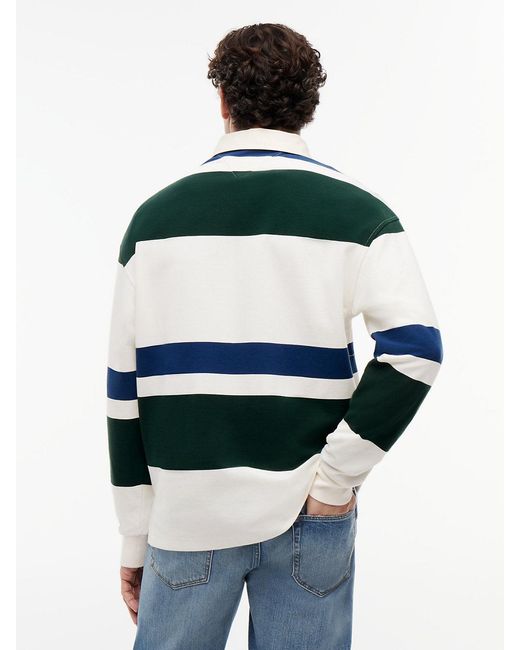 Tommy Hilfiger Green Stripe Relaxed Rugby Shirt for men