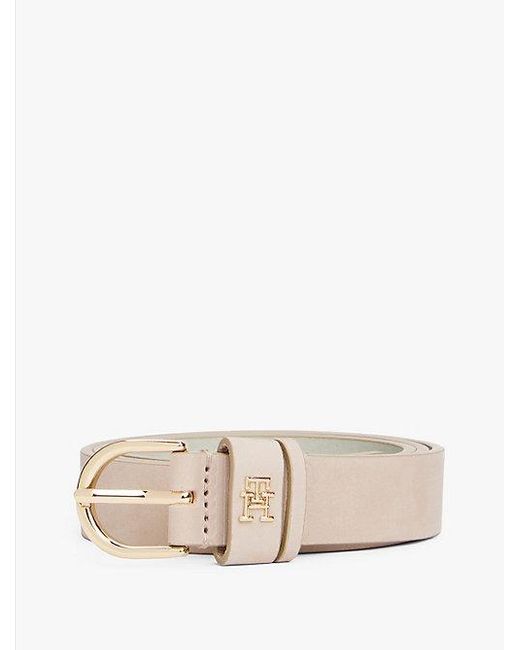 Tommy Hilfiger Essential Leren Riem Met Th-Monogram in het Natural