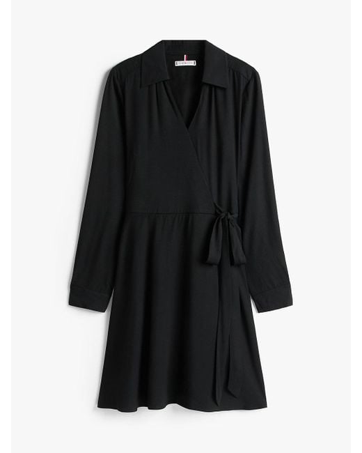 Robe Portefeuille Courte À Manches Longues Tommy Hilfiger en coloris Black