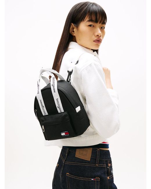 Tommy Hilfiger Black Essential Repeat Logo Dome Backpack