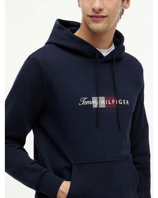 Tommy Hilfiger Blue Flag Graphic Terry Drawstring Hoody for men