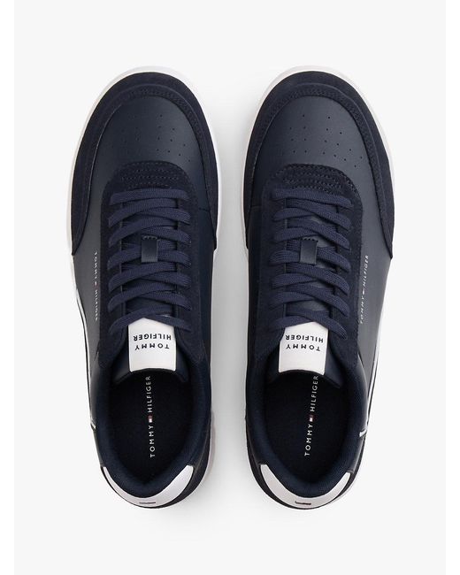 Tommy Hilfiger Blue Mixed Texture Leather Basketball Trainers for men