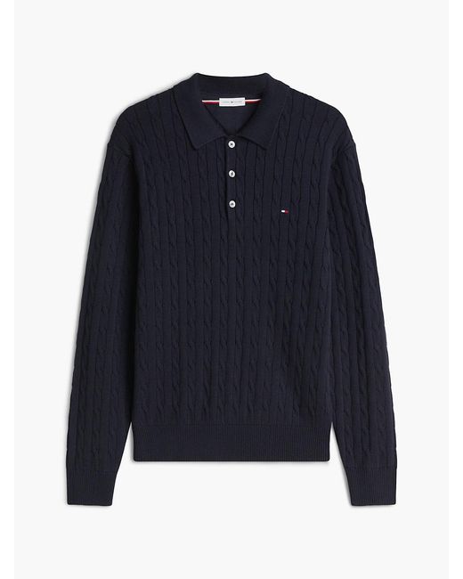 Tommy Hilfiger Blue Cable Knit Polo Jumper for men