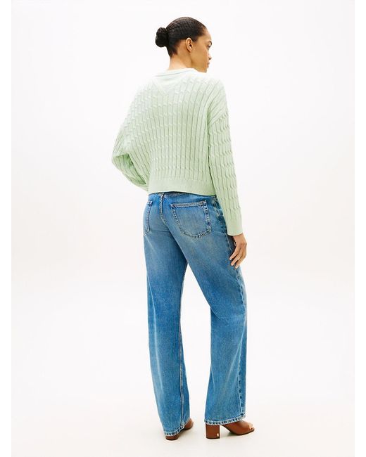 Tommy Hilfiger Green Cable Knit Relaxed Jumper
