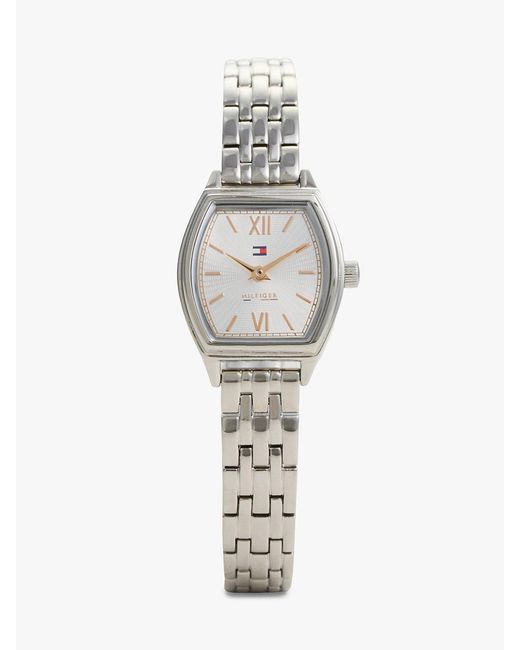 Tommy Hilfiger White Square Dial Stainless Steel Chain-Link Watch