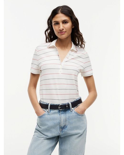 Tommy Hilfiger White Regular Fit Pique Henley Polo Shirt
