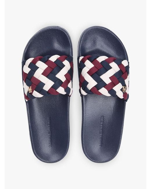 Tommy Hilfiger Blue Braided Pool Slides