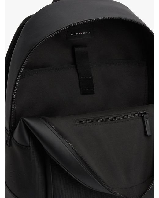 Tommy Hilfiger Black Metal Logo Textured Dome Backpack for men
