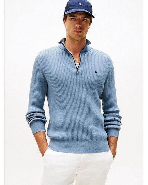 Tommy Hilfiger Trui Met Kasjmier En 1/4-Rits in het Blue voor heren