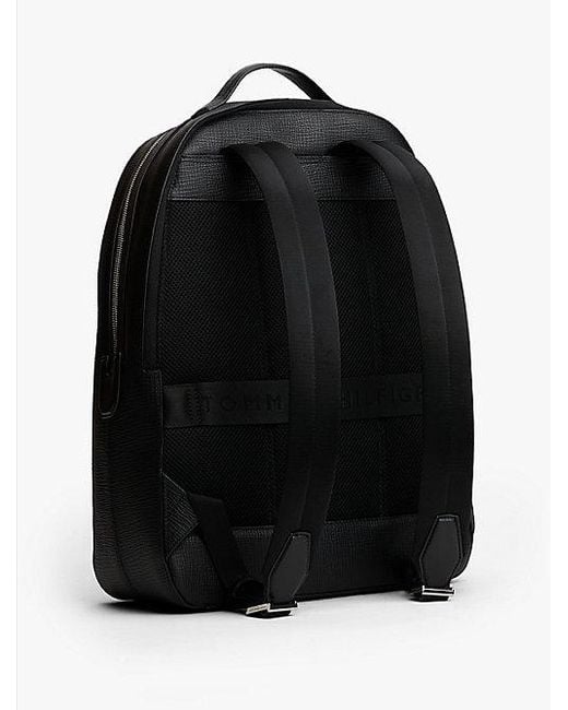 Tommy Hilfiger Th Business Leren Rugzak Met Deelbare Rits in het Black voor heren