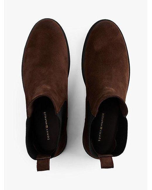 Tommy Hilfiger Brown Chelsea-Boot Aus Wildleder Mit Emaille-Flag