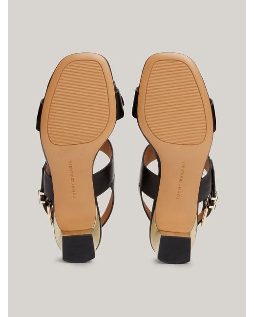 Tommy Hilfiger Natural Th Monogram Leather Block Heel Sandals