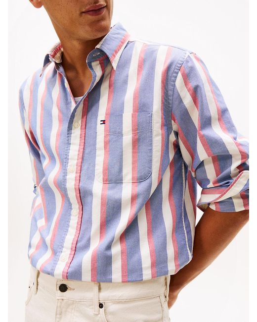 Tommy Hilfiger Blue Heritage Oxford Stripe Regular Long Sleeve Shirts for men