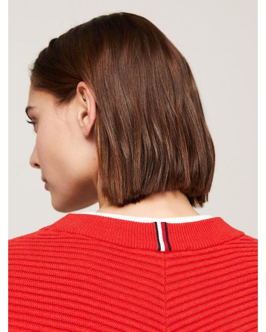 Tommy Hilfiger Red Colour-blocked Ottoman Jumper