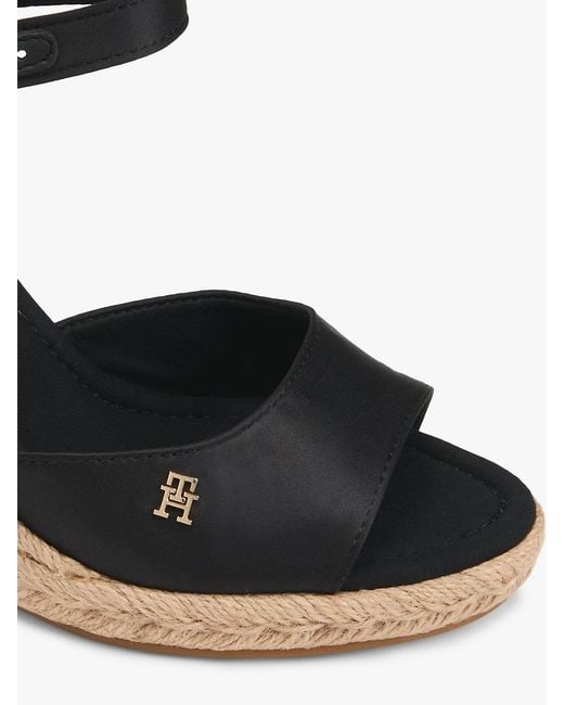 Tommy Hilfiger Black Satin Th Monogram Wedge Espadrilles