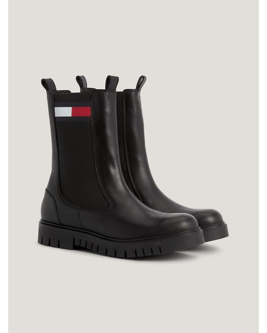 Tommy Hilfiger Black Leather Long Chelsea Boots