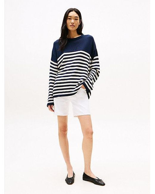 Tommy Hilfiger Witte Denim Short Met Medium Rise in het Blue