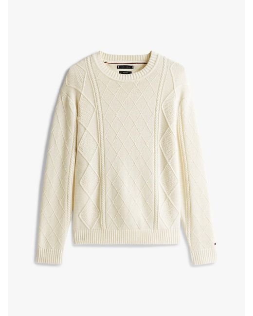Tommy Hilfiger White Smart Casual Cable Knit Relaxed Jumper for men