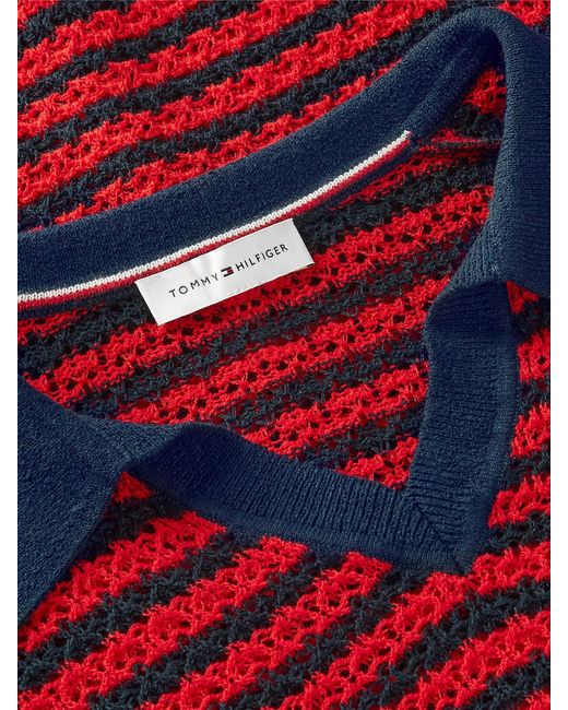 Tommy Hilfiger Red Pointelle Relaxed Short Sleeve Polo Jumper
