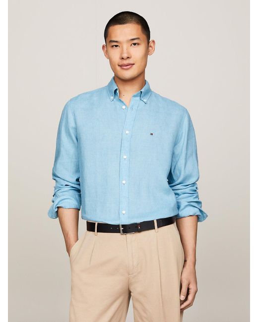 Tommy Hilfiger Blue Pigment Dyed Linen Regular Fit Shirt for men