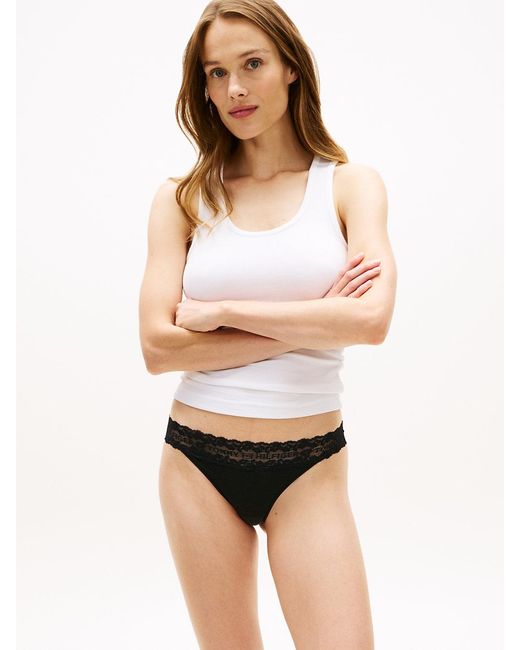 Tommy Hilfiger White 3-Pack Logo Lace Trim Tanga Thongs