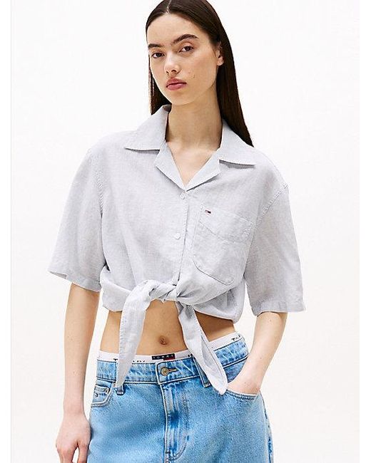 Tommy Hilfiger Cropped Relaxed Fit Overhemd Met Korte Mouwen in het White