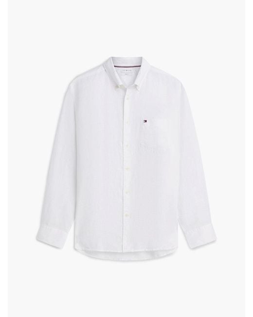 Tommy Hilfiger White Regular Fit Washed Pure Linen Shirt for men