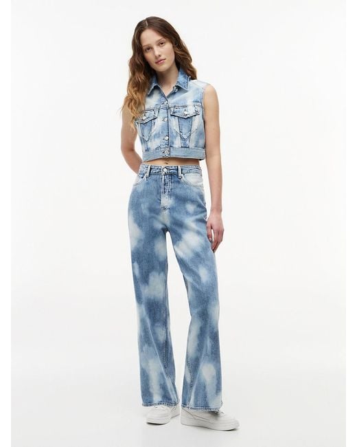 Tommy Hilfiger Blue Tie-Dye Denim Cropped Trucker Vest