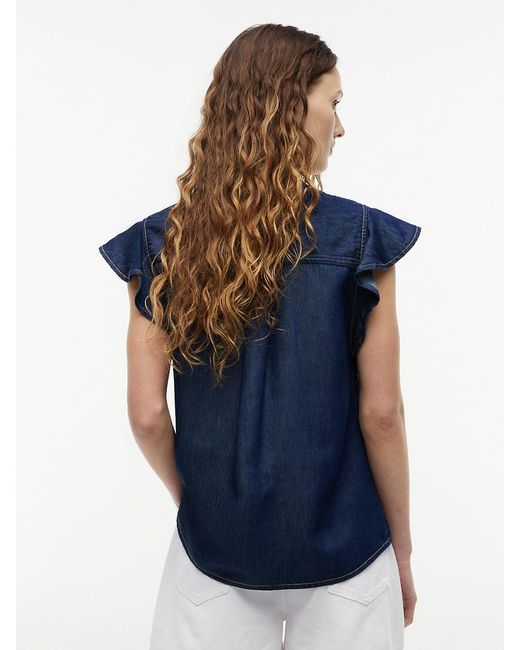 Tommy Hilfiger Blue Regular Ruffle Cap Sleeve Denim Shirt